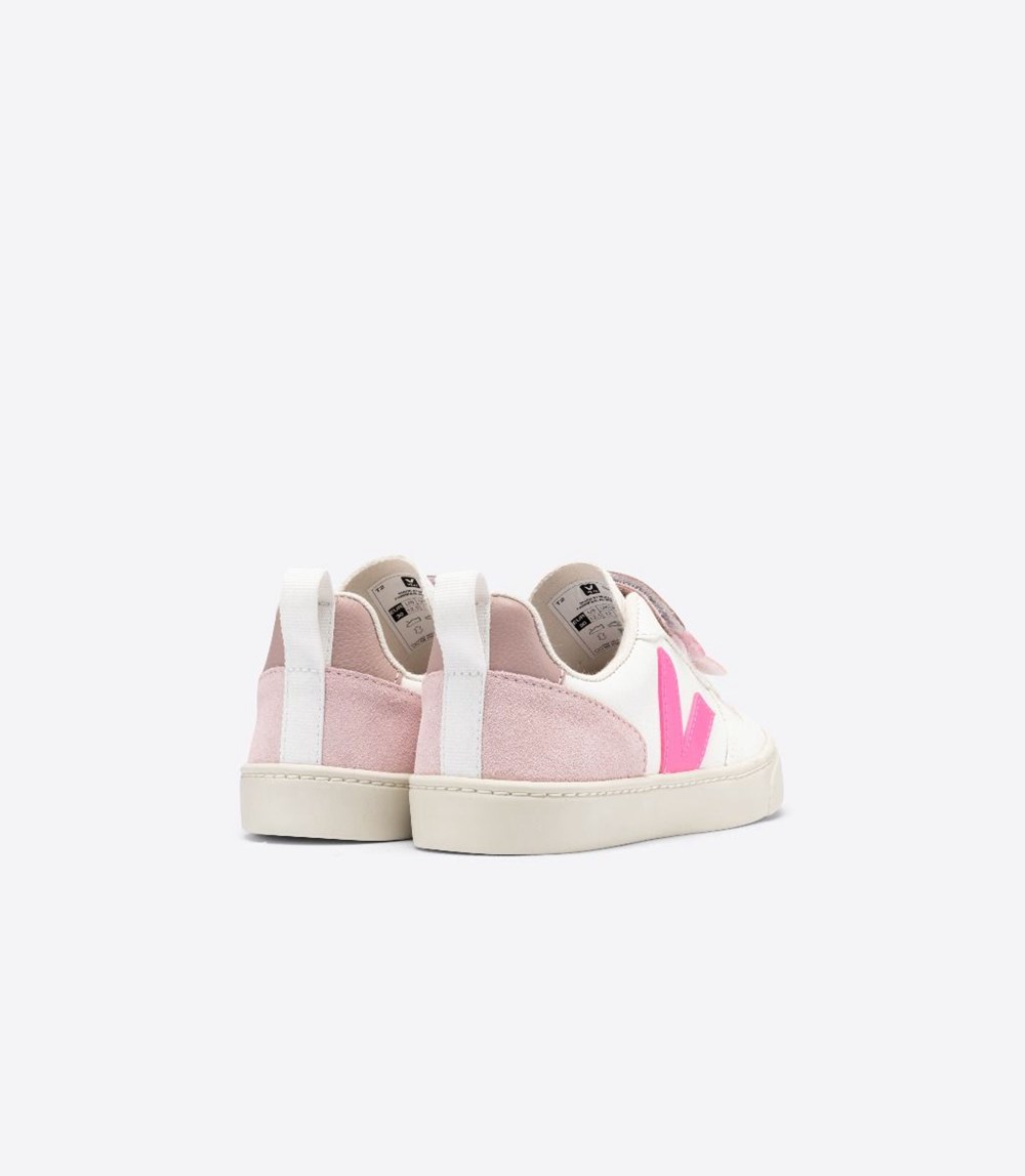 Tenis Veja Niños - V-10 Velcro Chromefree - Blancos/Rosas - 093CQILFA